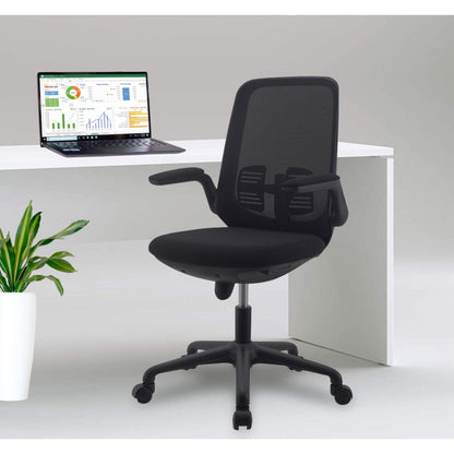 Sedia per Ufficio Regolabile in Altezza con Braccioli Pieghevoli Nera