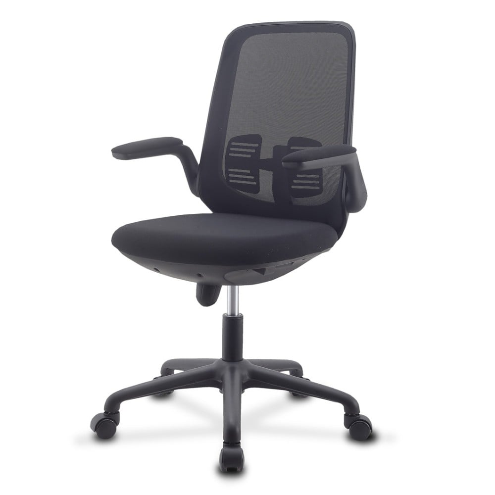 Sedia per Ufficio Regolabile in Altezza con Braccioli Pieghevoli Nera