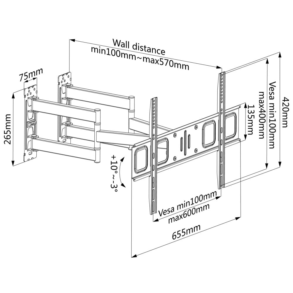 Staffa Universale Full-Motion per Fissaggio a Parete ad Angolo TV 32-70''