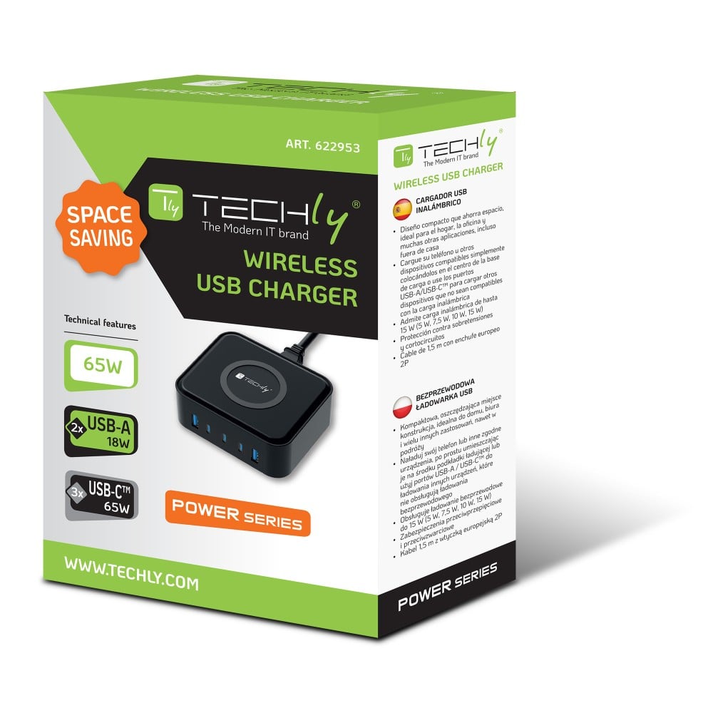 Stazione di Ricarica Wireless 65W 3xUSB-C&trade; e 2xUSB-A