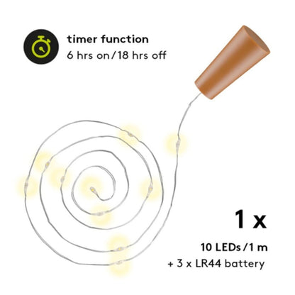 Strip 10 LED con Timer Bianco Caldo per Bottiglia