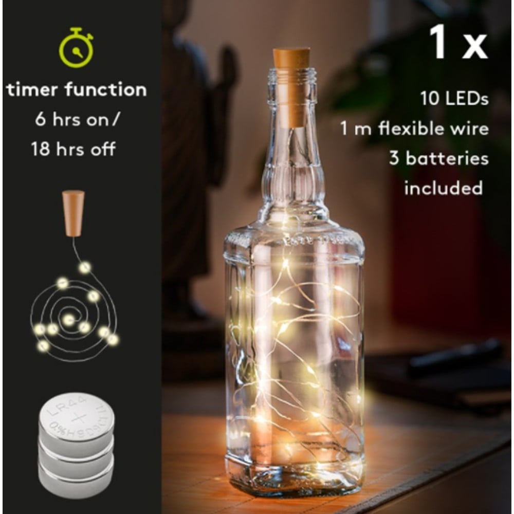 Strip 10 LED con Timer Bianco Caldo per Bottiglia