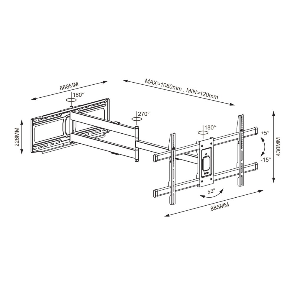 Supporto a Muro Extra Long Full Motion per TV 42-80''
