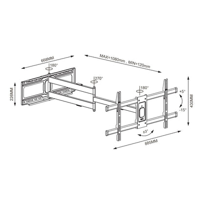 Supporto a Muro Extra Long Full Motion per TV 42-80''
