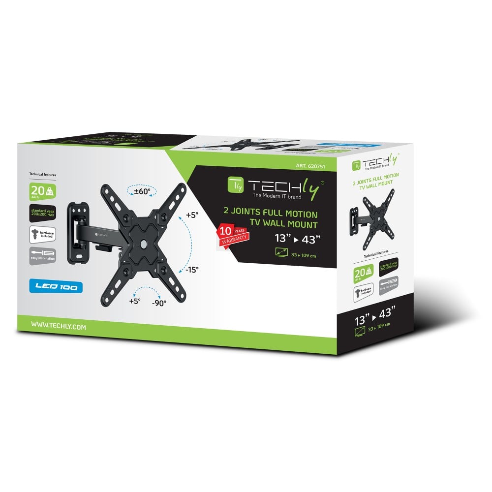 Supporto a Muro Universale 2 Snodi per TV LED-LCD 13-43'' Nero