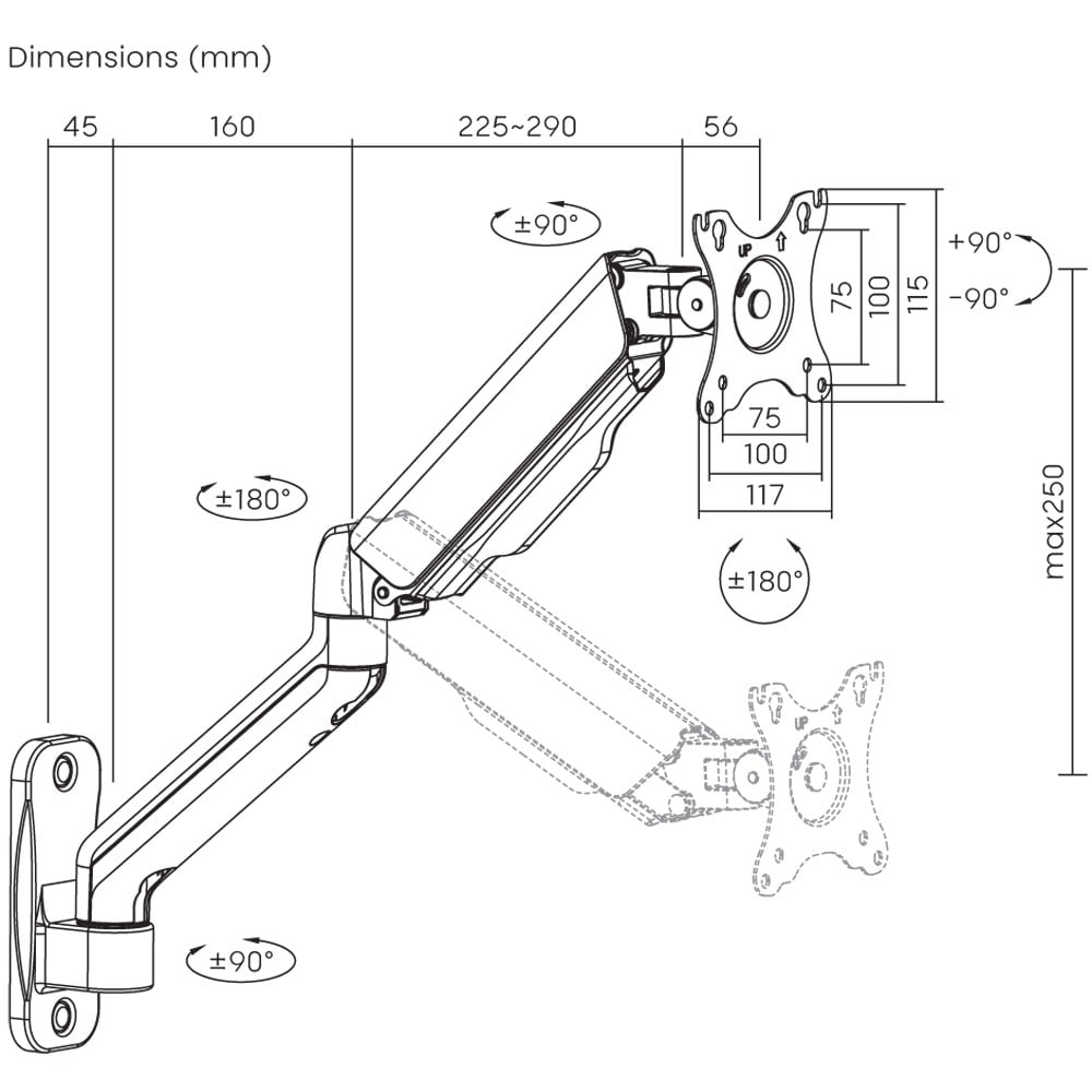Supporto a Muro con Molla per TV 17-32'' Estensione 55,1 cm
