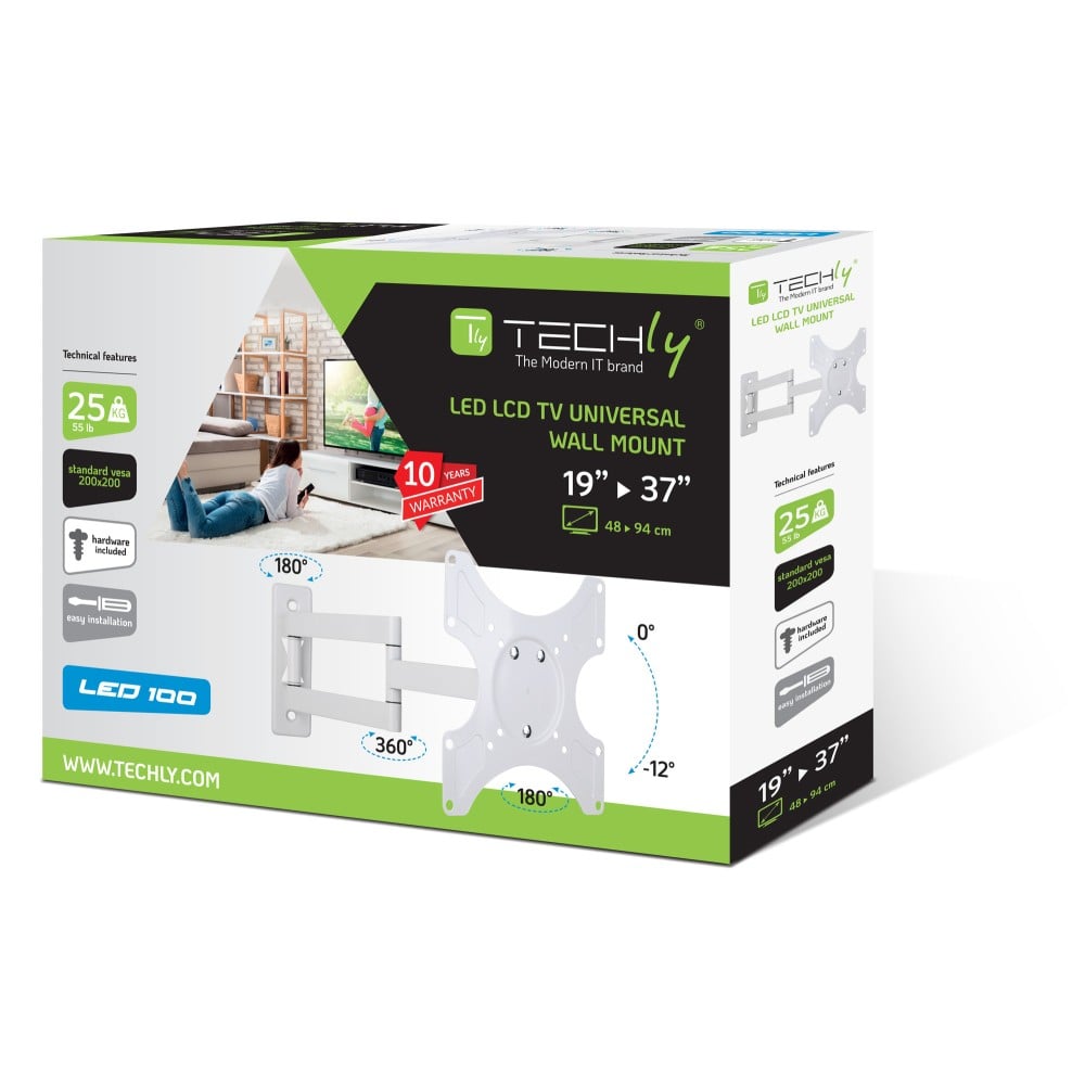 Supporto a Muro per TV LED LCD 19-37'' Inclinabile 3 Snodi Bianco