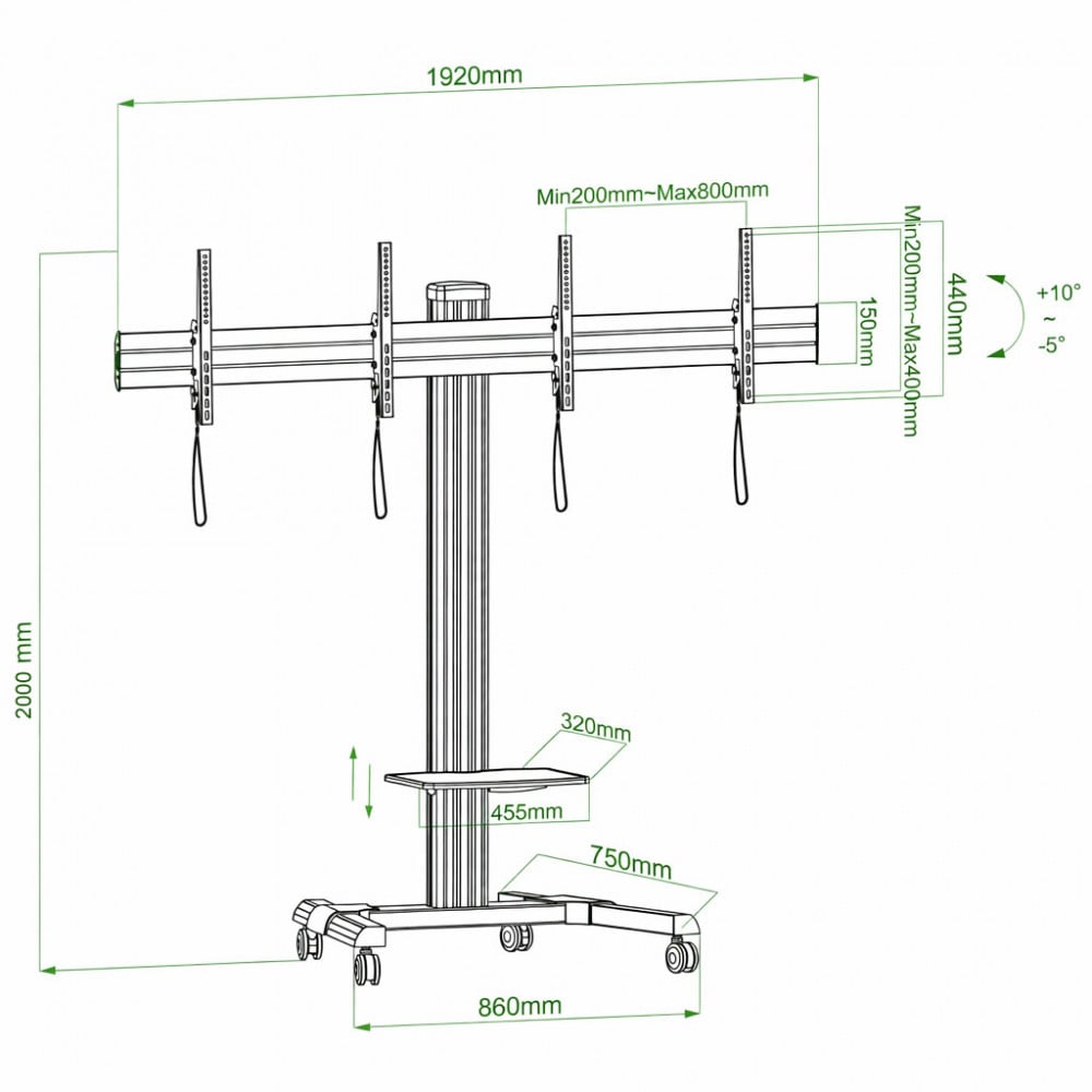 Supporto a Pavimento per 2 TV LED/LCD 25-55'' per Video Wall