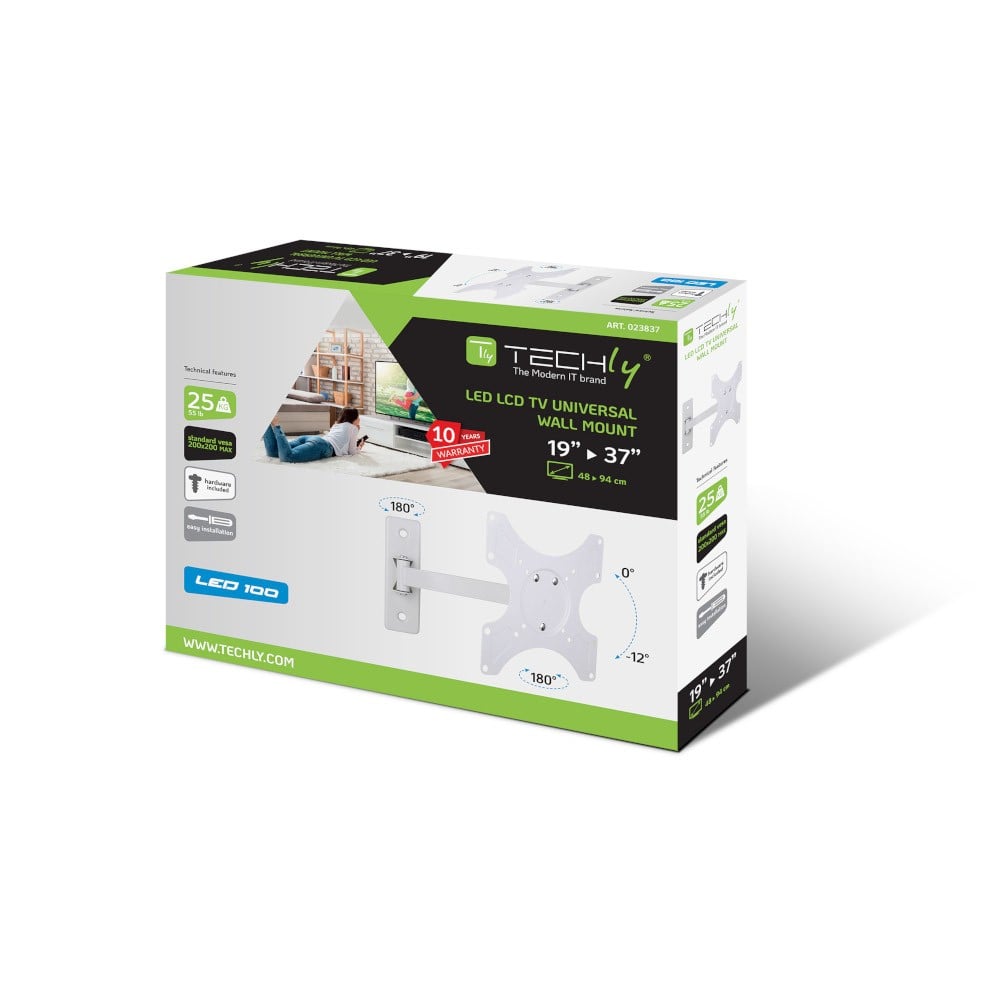 Supporto a muro per TV LED LCD 19 - 37'' inclinabile 2 snodi bianco
