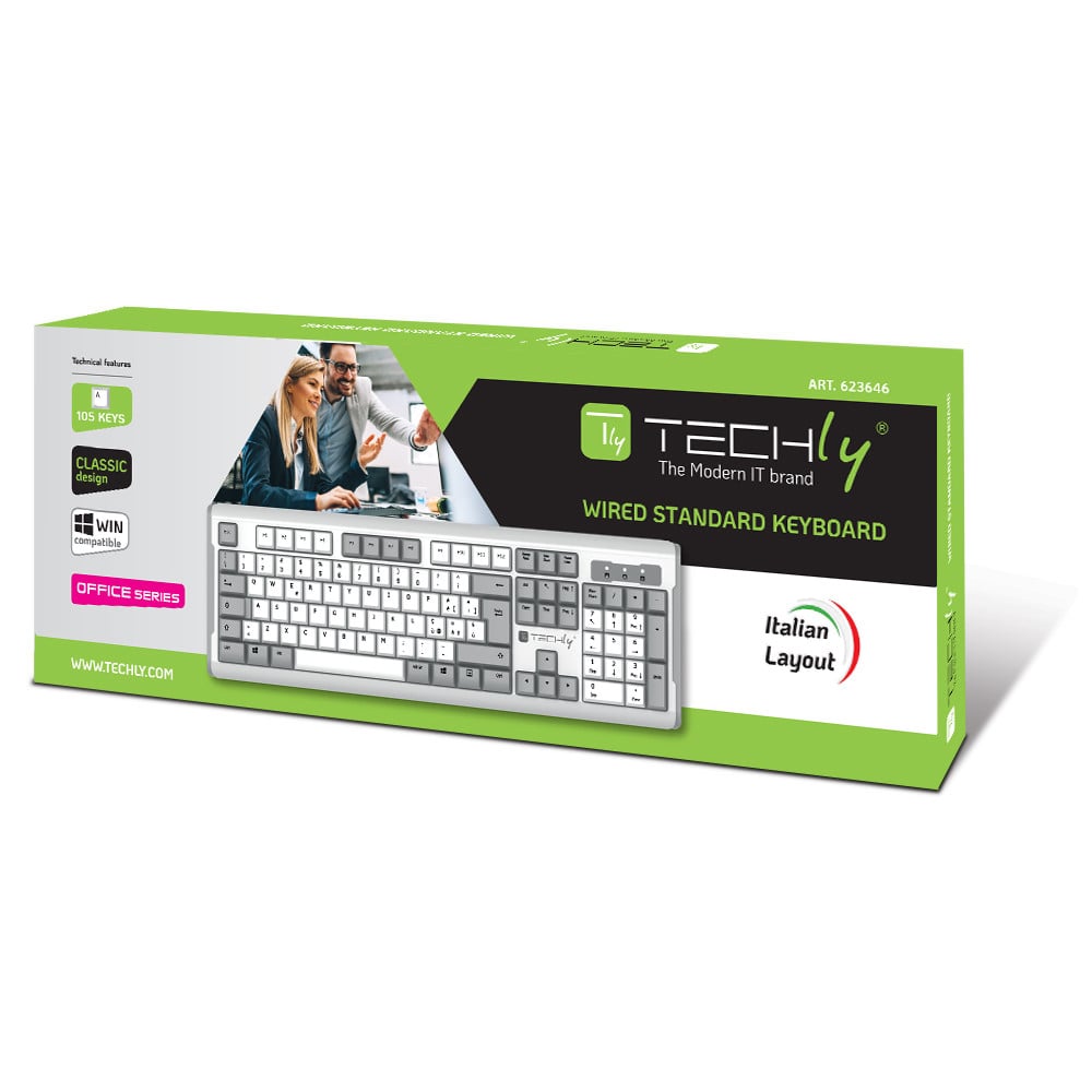 Tastiera Standard USB con Cavo, Bianco e Grigio