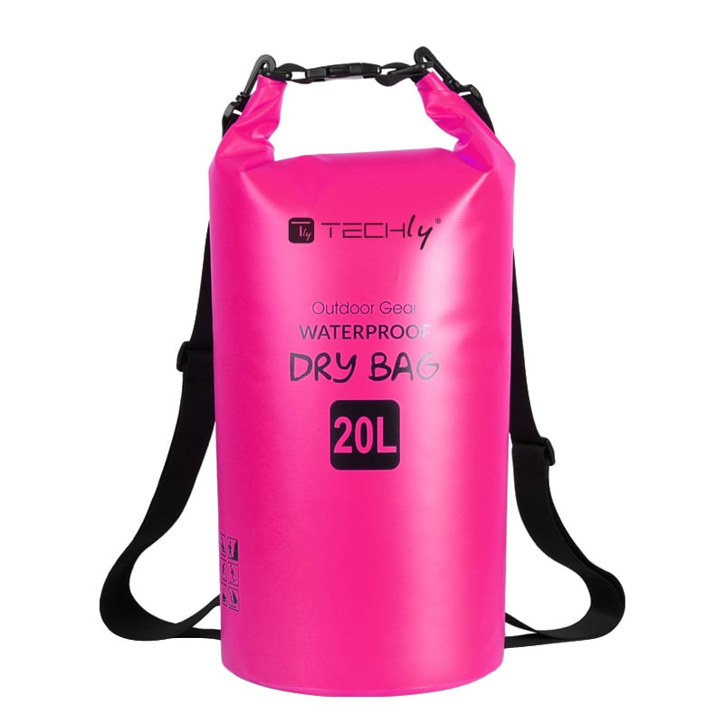 Sacca Impermeabile 20L Dry Bag con Tracolla Regolabile Fucsia