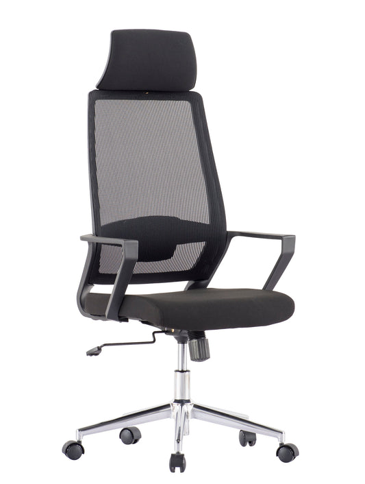 Sedia per Ufficio con Schienale Alto e Base Cromata Nero