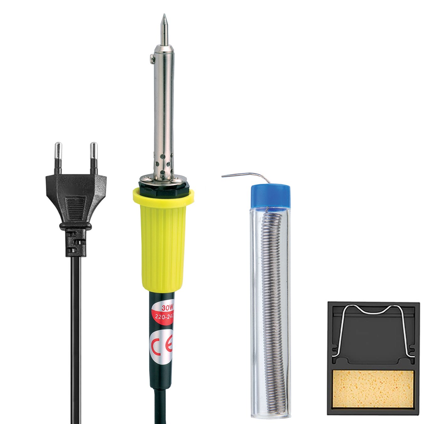 Kit per Saldatura 3 Pezzi con Stagnatore 30 Watt Supporto con Spugna e Stagno