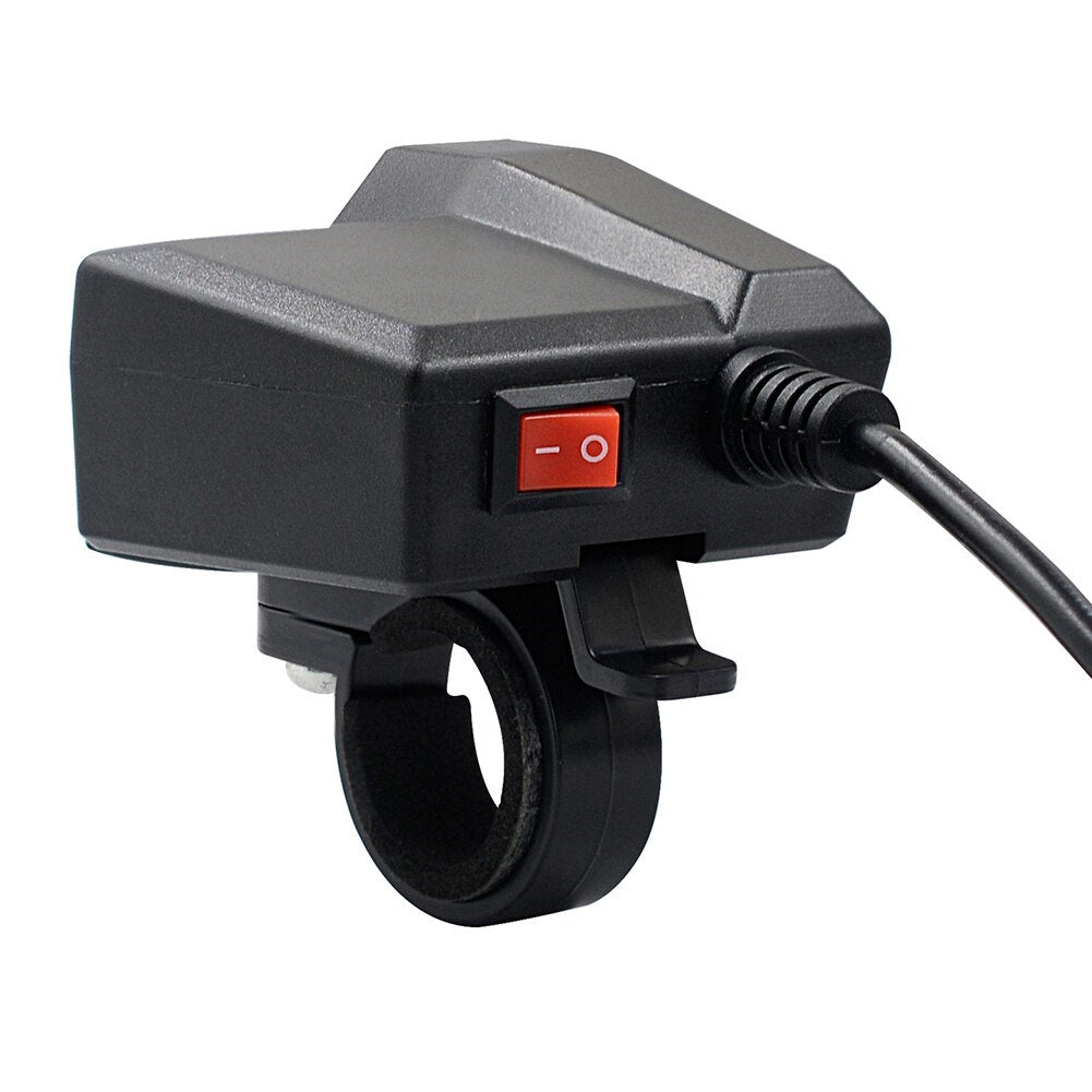 Caricabatterie Cellulare Moto Manubrio Supporto Doppia USB Presa W/ On/Off