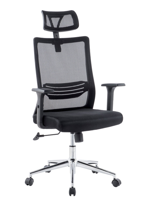Sedia per Ufficio con Schienale Alto Poggiatesta e Base Cromata Nero