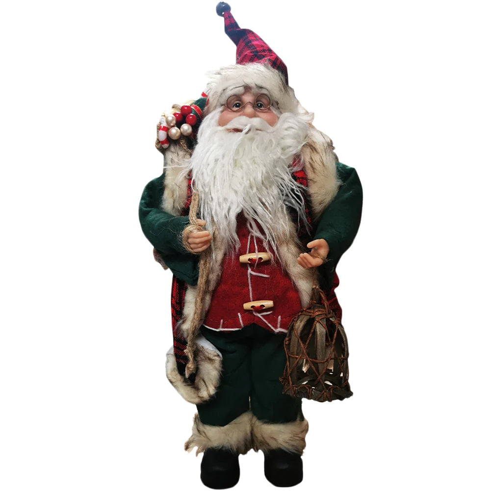 Statuina Babbo Natale Classico 40 cm Verde Rosso Addobbo Natalizio Realistico