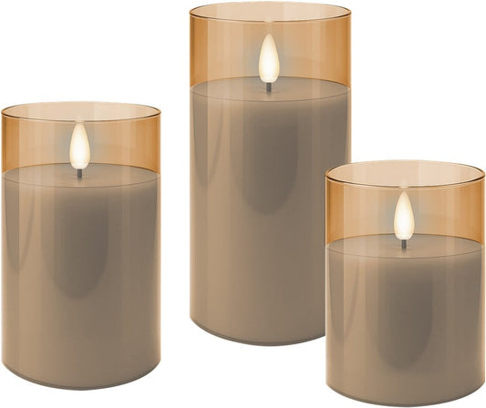 Set di 3 Candele a LED in Vera Cera in Vetro con Timer Oro