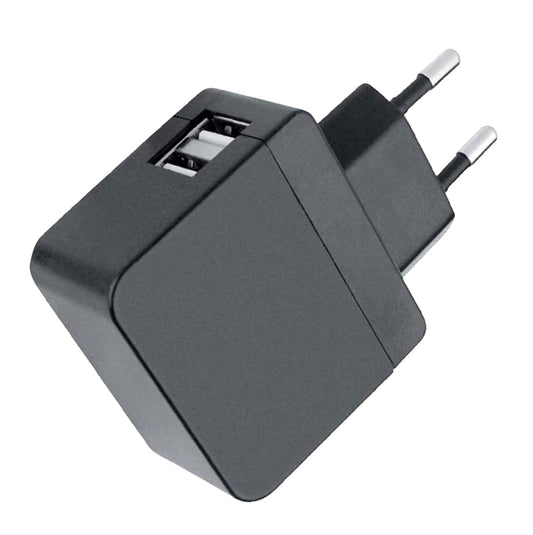 Caricatore 2 USB 2,1A Compatto Spina Europea 2 pin Nero