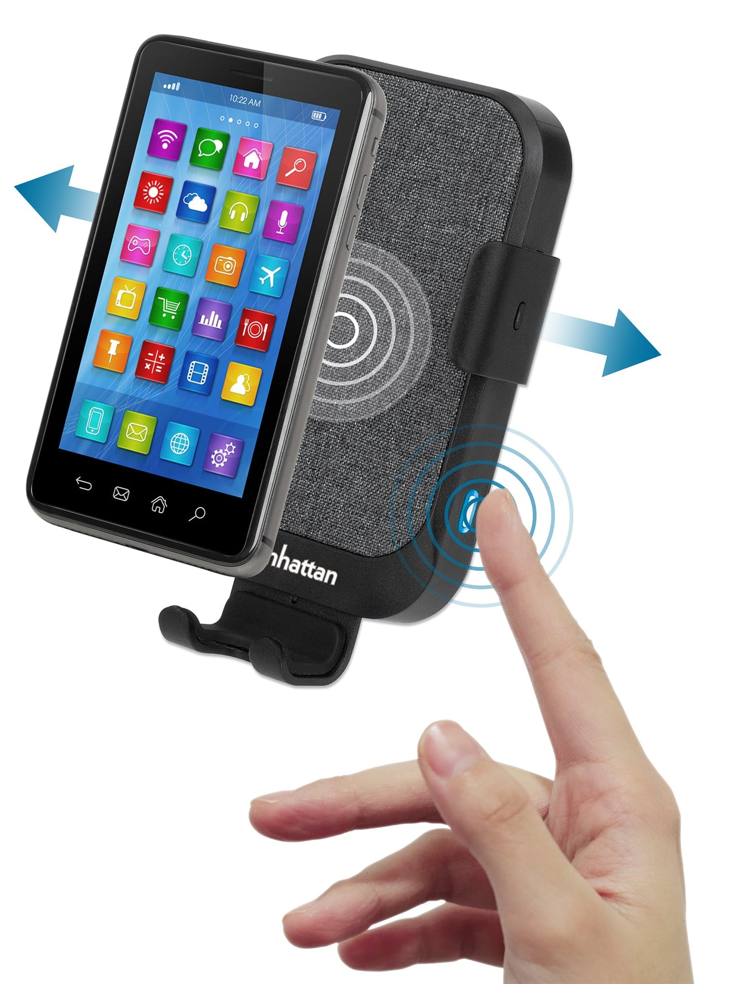 Caricatore rapido da Auto Wireless 10W doppio aggancio e sensore touch