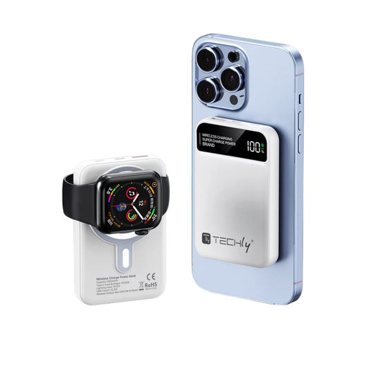 Power Bank Wireless Magnetico 3 in 1 con LED 10.000 mAh 22,5W Bianco