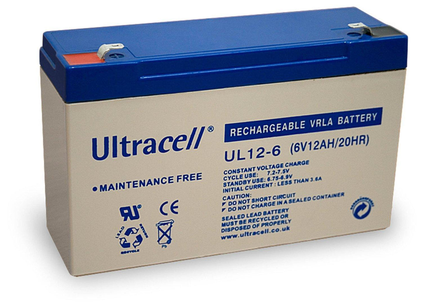 Batteria Ricaricabile 6V 12Ah, Ultracell UL12-6(Faston 187 - 4.8 mm)