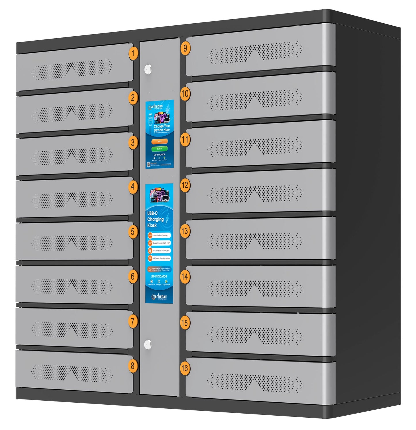 Armadio di Ricarica USB-C 16 Scomparti con Chiusura a PIN e Touchscreen 850W Grigio