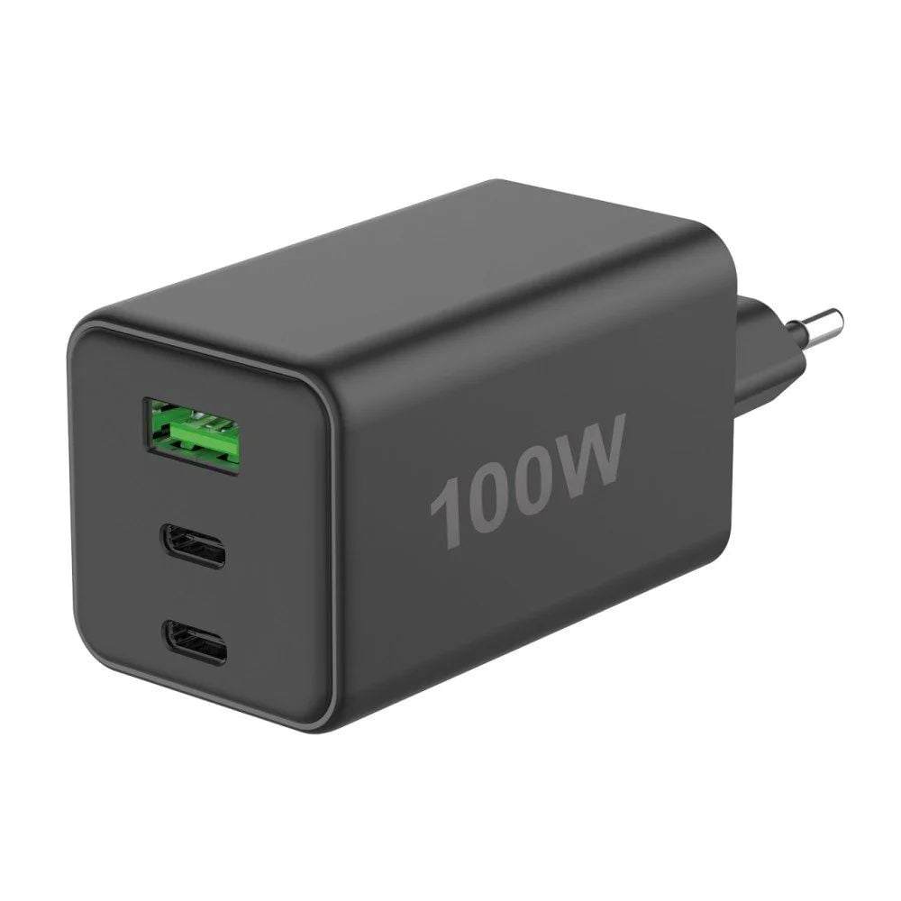 Caricatore Alimentatore GaN 100W 2x USB-C&trade; 1x USB-A Power Delivery Fast Charger Nero