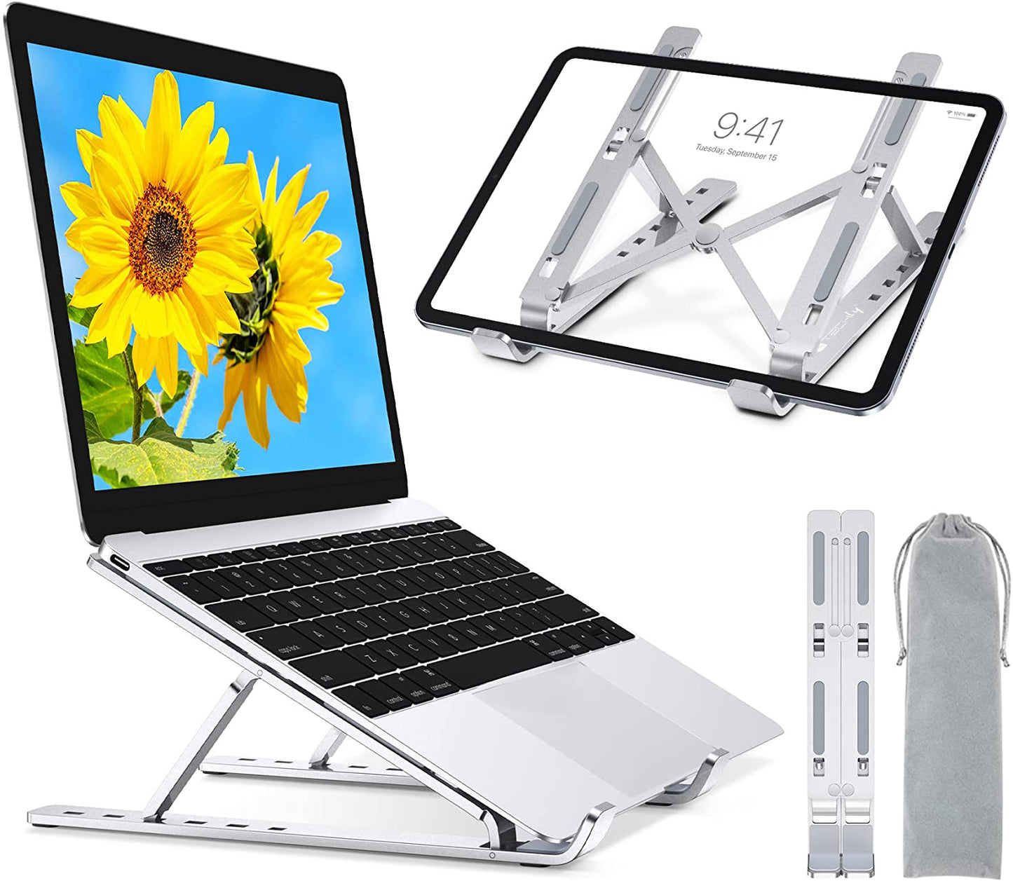 Supporto Pieghevole in Alluminio per Notebook Tablet e Smartphone da 10'' a 16''