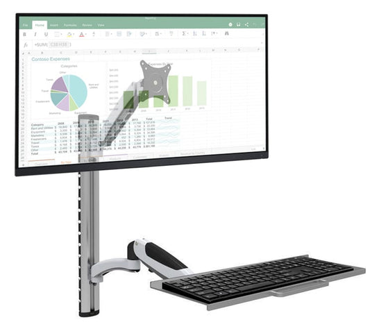 Postazione di lavoro a parete con supporto monitor e ripiano tastiera estensibile