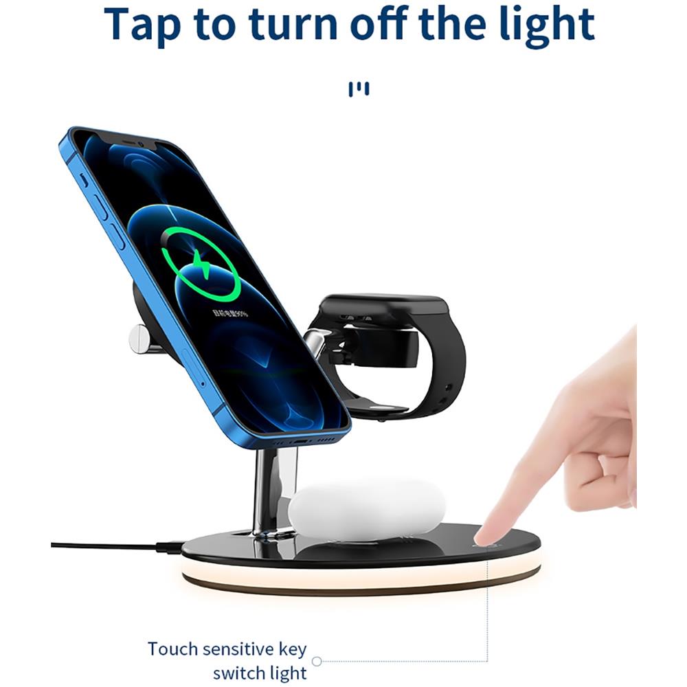 Caricabatterie wireless 3  in 1 model 970 15w per Iphone 12s / 12pro iwatch airpods pro stazione di ricarica rapida magnetica dock stand touch light