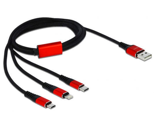 Cavo di Ricarica USB 3 in 1 Lightning Micro USB USB-C 1m Rosso