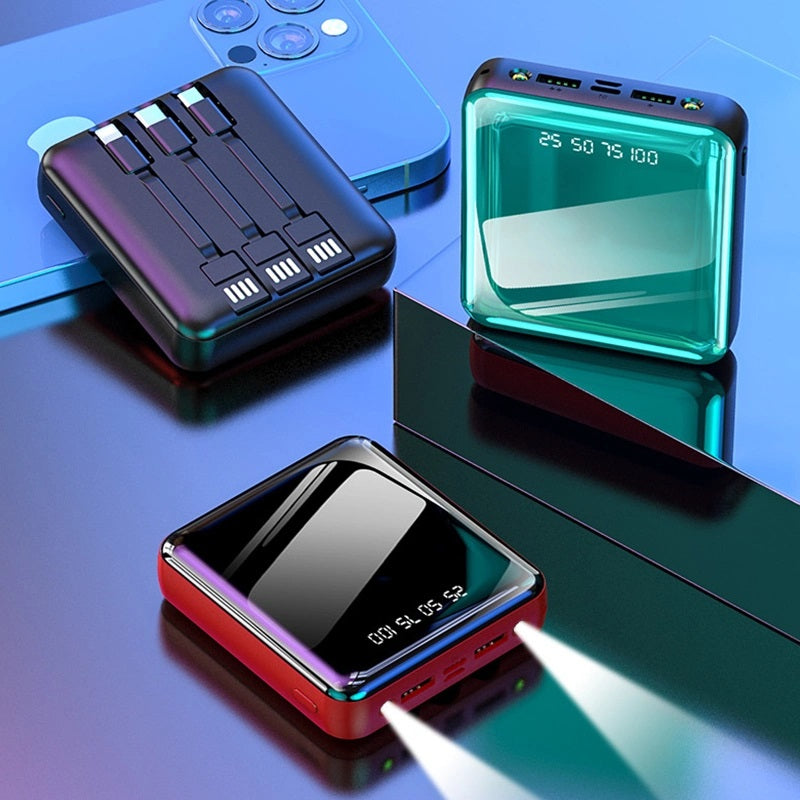 Mini Power Bank 6800mAh con 2 Porte USB e Cavi Integrati Display LED, Torcia e Ricarica Universale per Smartphone e Dispositivi Portatili