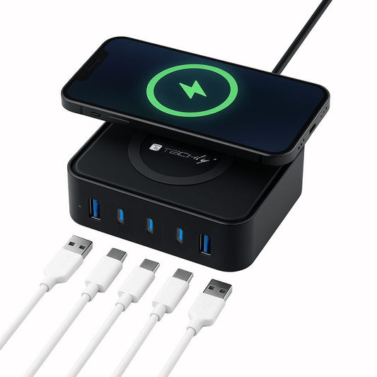 Stazione di Ricarica Wireless 65W 3xUSB-C e 2xUSB-A