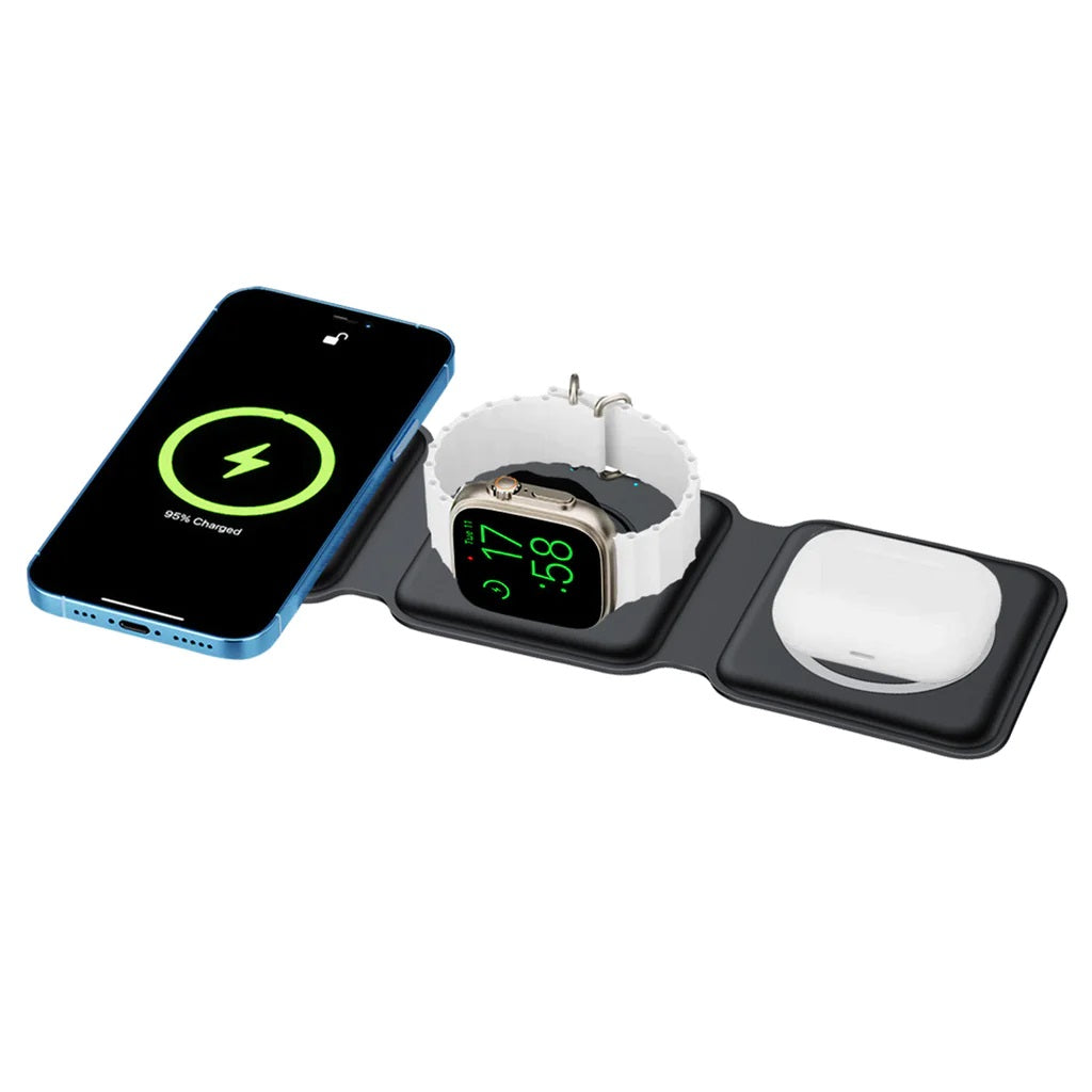 Caricabatterie wireless 3 in 1 pieghevole stazione di ricarica wireless rapida docking station caricatore senza fili