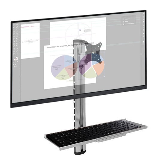 Postazione di lavoro a parete con supporto monitor e ripiano tastiera