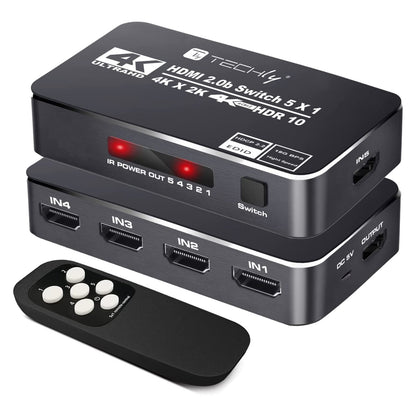 Switch HDMI 2.0b 5in 1out 4K HDR HDCP2.2 con Telecomando