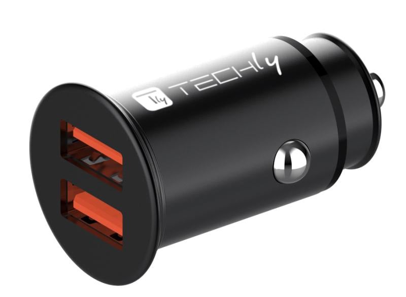 Mini Caricatore da Auto 2 Porte USB-A Ricarica veloce 36W Metallo Nero