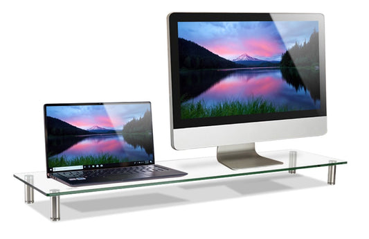 Stand Supporto da Scrivania in Vetro Trasparente per Monitor e Laptop