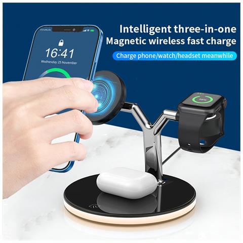 Caricabatterie wireless 3  in 1 model 970 15w per Iphone 12s / 12pro iwatch airpods pro stazione di ricarica rapida magnetica dock stand touch light