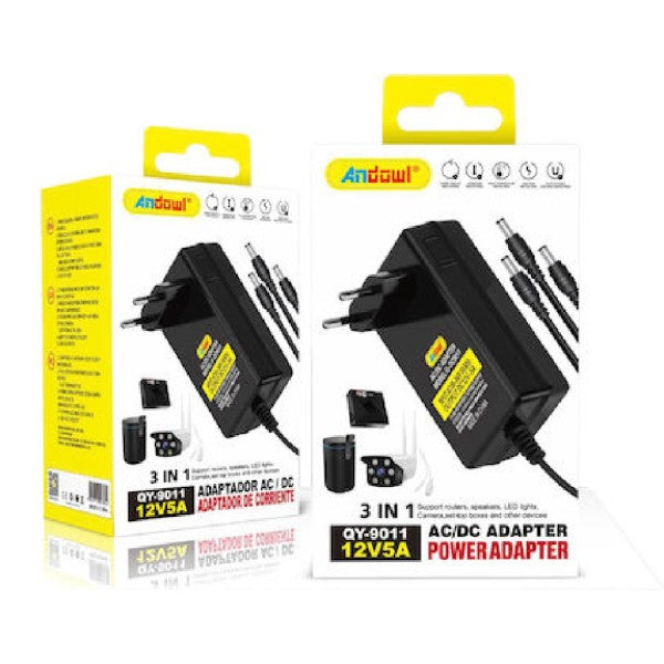 Adattatore Alimentazione 3in1 Ac/Dc 12v 5a Alimentatore Universale Qy-9011 3 Spine