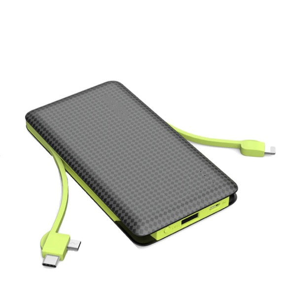Powerbank 10000mah q-a134 2 cavi connettori micro usb lightning type-c caricatore