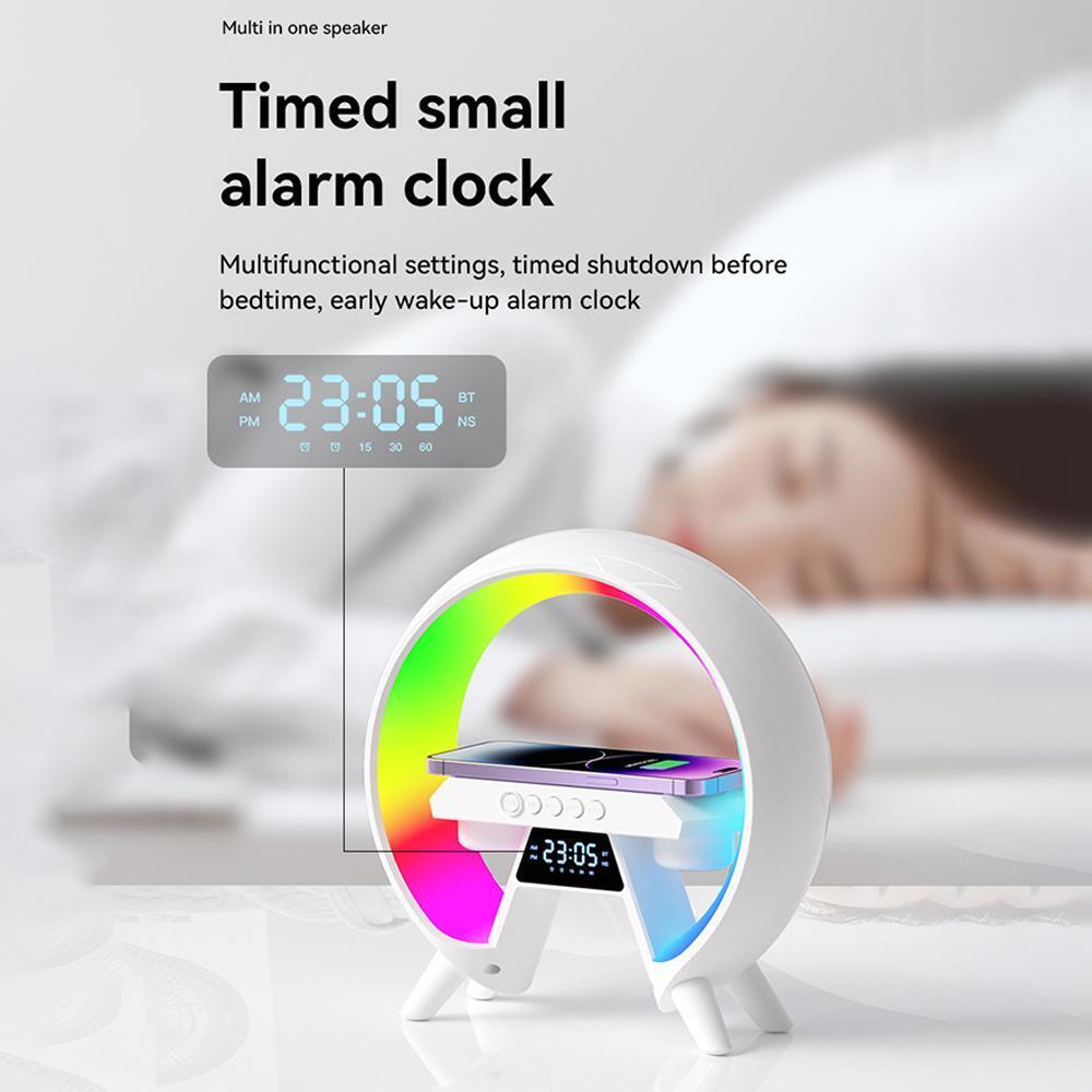 Lampada Altoparlante 3 in 1  bluetooth luce led con orologio caricabatterie wireless audio