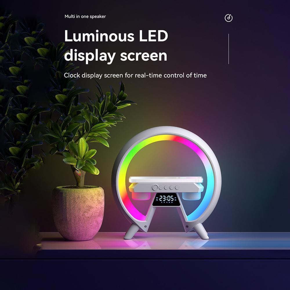 Lampada Altoparlante 3 in 1  bluetooth luce led con orologio caricabatterie wireless audio