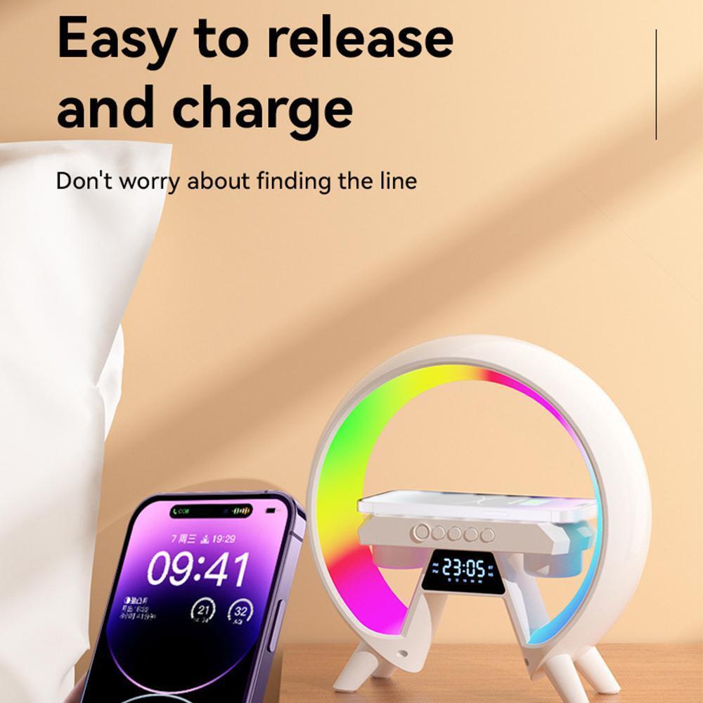 Lampada Altoparlante 3 in 1  bluetooth luce led con orologio caricabatterie wireless audio