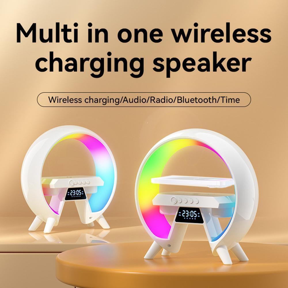 Lampada Altoparlante 3 in 1  bluetooth luce led con orologio caricabatterie wireless audio