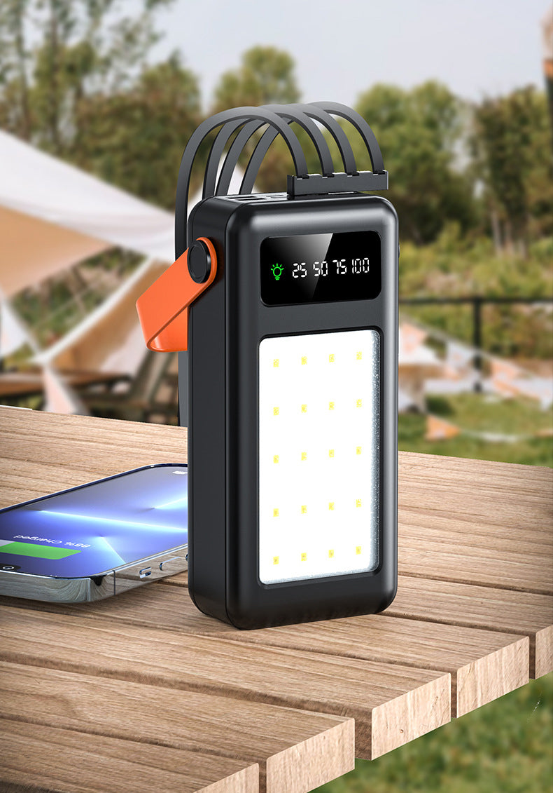 Power bank 60000mah con luci da campeggio esterne caricabatterie esterno per smartphone cavi integrati