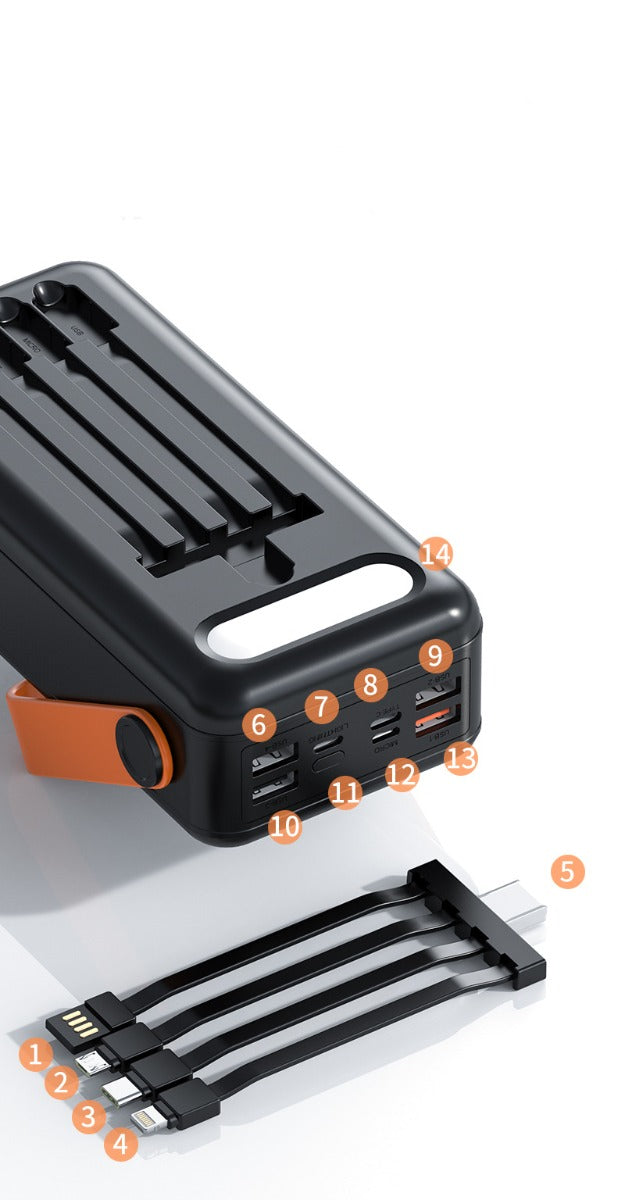 Power bank 60000mah con luci da campeggio esterne caricabatterie esterno per smartphone cavi integrati