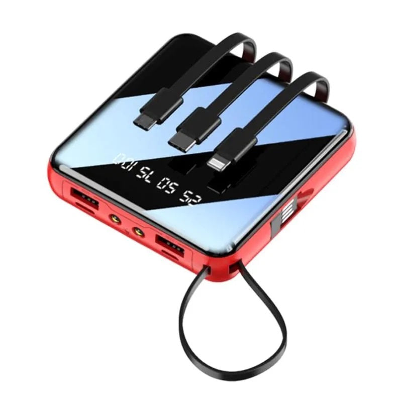 Mini Power Bank 6800mAh con 2 Porte USB e Cavi Integrati Display LED, Torcia e Ricarica Universale per Smartphone e Dispositivi Portatili