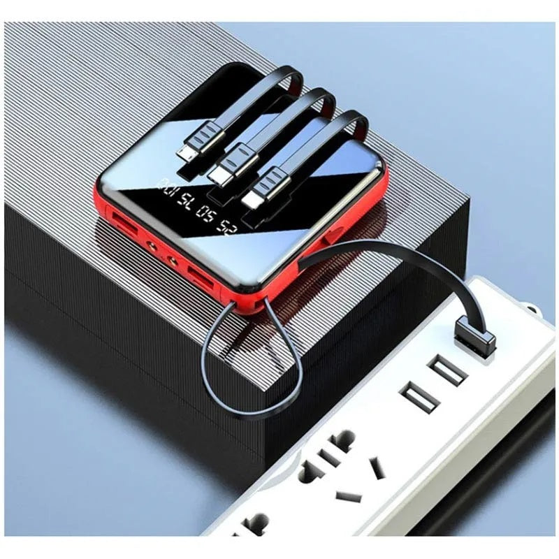 Mini Power Bank 6800mAh con 2 Porte USB e Cavi Integrati Display LED, Torcia e Ricarica Universale per Smartphone e Dispositivi Portatili