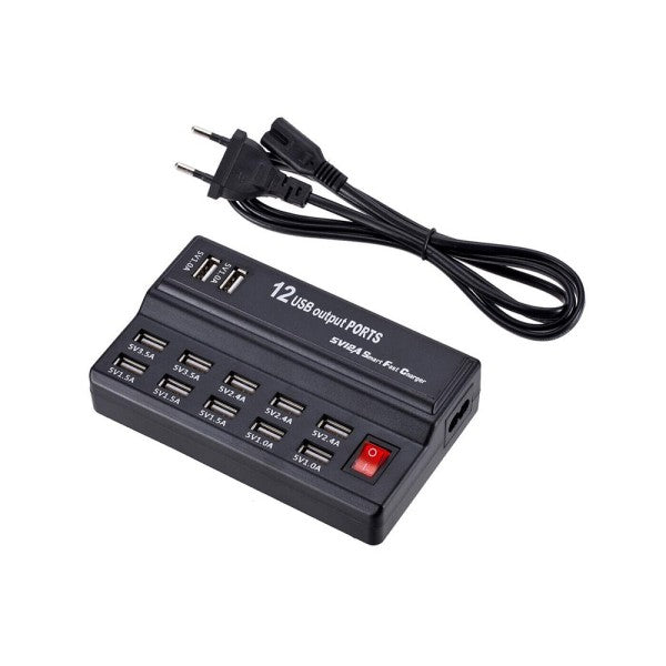 Stazione Di Ricarica Usb 12 Porte 60w 2.1/1a Interruttore Multifunzione Q-Cd10p